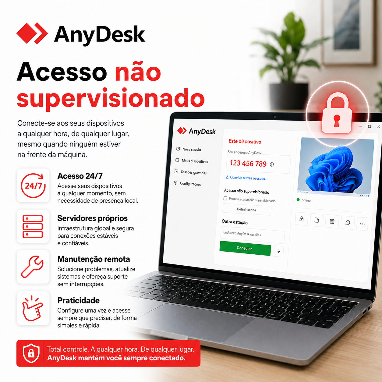Imagem em português relacionada a Permissões e arquivos em sessões do AnyDesk